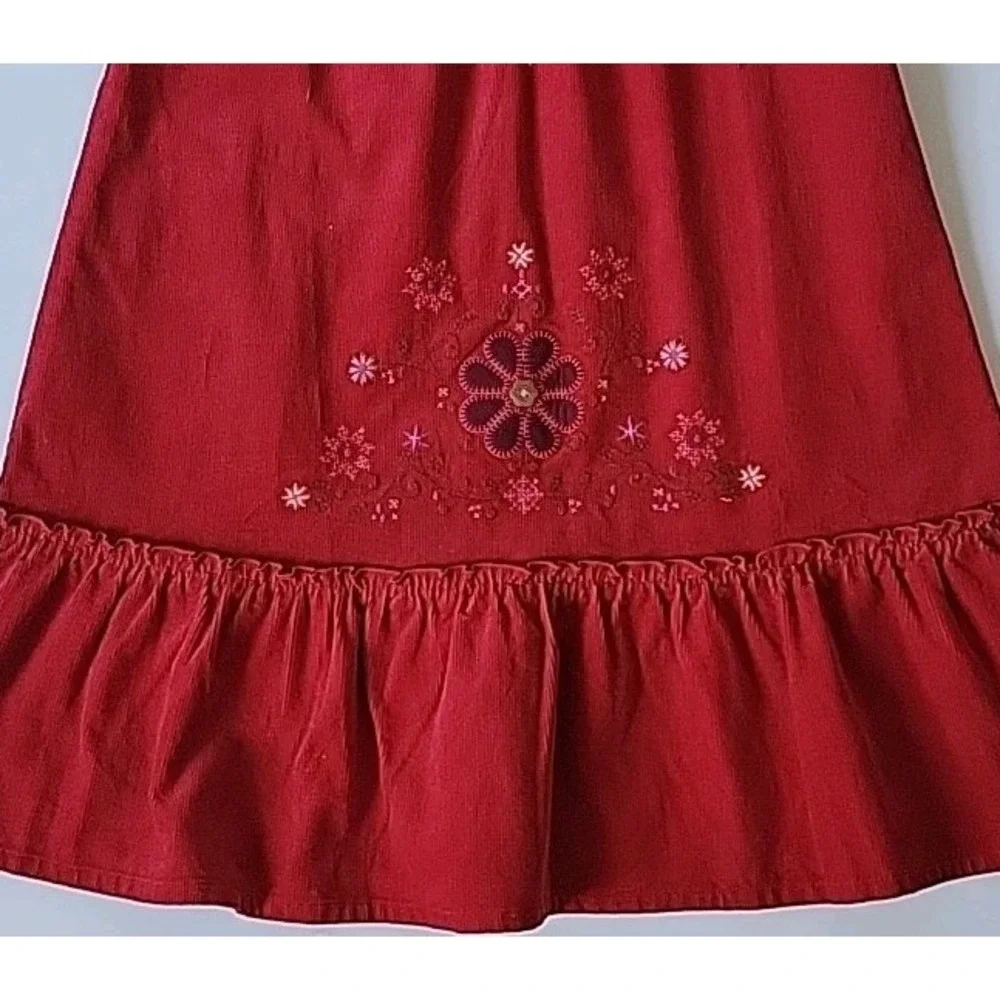 Gymboree Vintage Peruvian‎ Doll Corduroy A-Line Dress Red Flower Embroidered